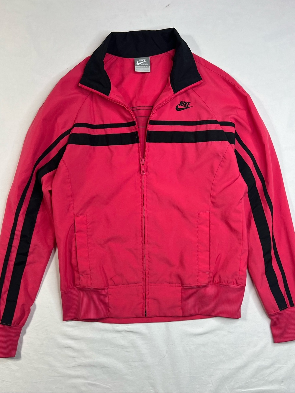 Vintage Nike Jacket Pink Black Stripe Zip Up Athletic Y2K